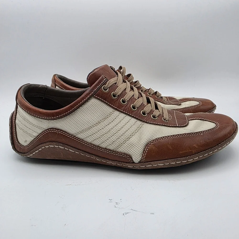 Cole Haan Mens 10 Brown Leather Canvas Driving Shoes Oxfords Preppy Tennis Yacht